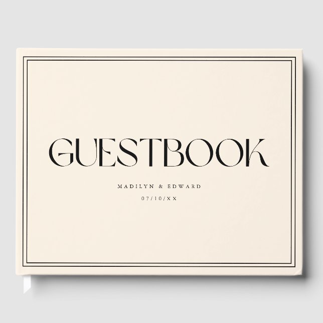 Minimalistisk Beige Elfenbensvit Brud Brudgum Namn Gästböcker (Framsida)