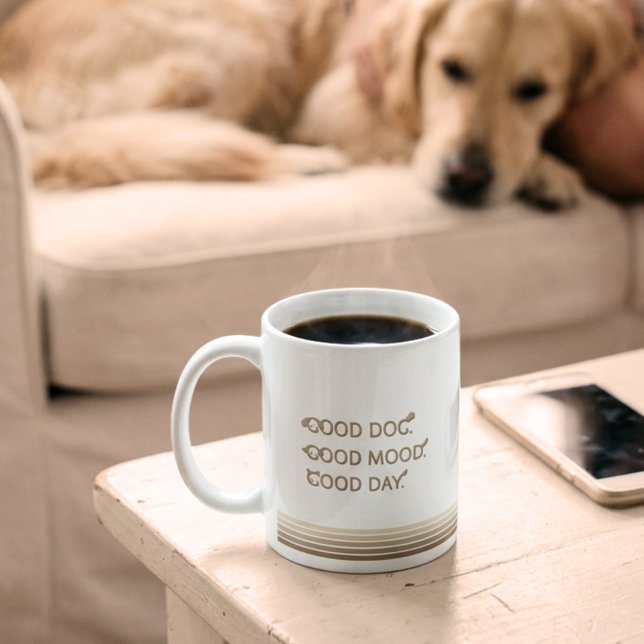 Minimalistisk Beige God Hund God Humör Hund Mamma  Kaffemugg (Skapare uppladdad)