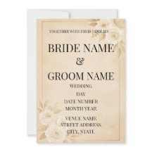 Minimalistisk beige & guld blommig bröllopsinbjuda