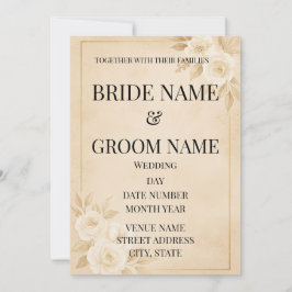Minimalistisk beige & guld blommig bröllopsinbjuda inbjudningar