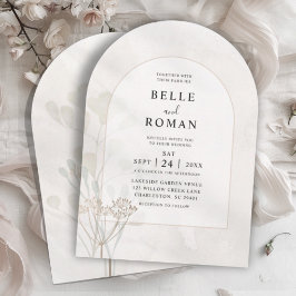 Minimalistisk Beige & Guld Botanisk  Inbjudningar