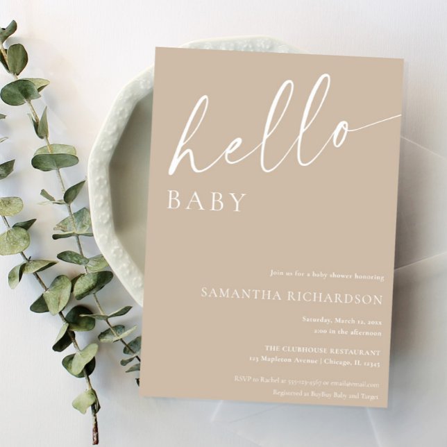 Minimalistisk beige hej baby könsneutral dusch inbjudningar (Skapare uppladdad)
