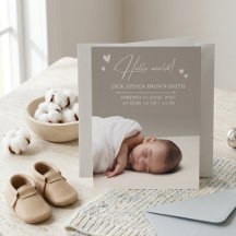 Minimalistisk Beige Hjärtan Foto Födelseannons