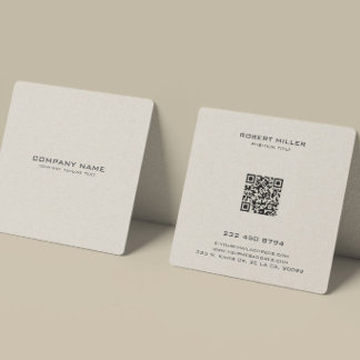 Minimalistisk Beige Linne Textur Fyrkantigt Visitkort