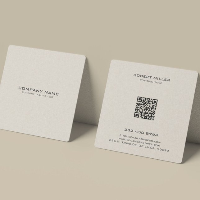 Minimalistisk Beige Linne Textur Fyrkantigt Visitkort (Skapare uppladdad)