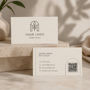 Minimalistisk Beige Modern Båge Logotyp QR-kod Visitkort