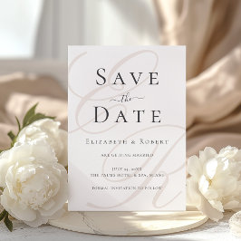Minimalistisk Beige Monogram Bröllop Save the Date Spara Datumet
