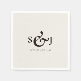 Minimalistisk Beige Monogram-Bröllopsdag Pappersservett