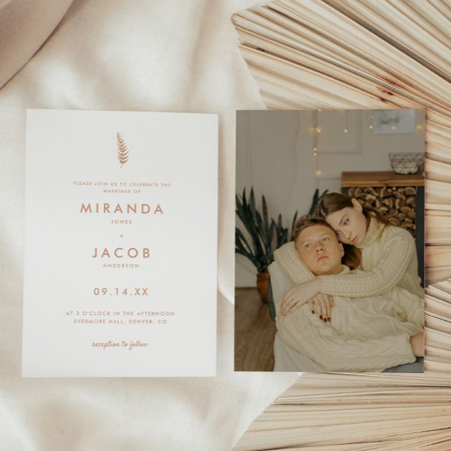 Minimalistisk Beige Palmblad Bröllop Inbjudningar (Skapare uppladdad)