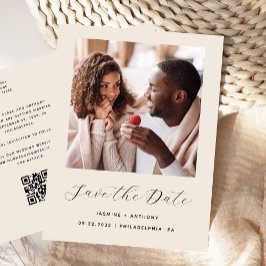 Minimalistisk beige QR-kod Spara datumet Meddelande Vykort