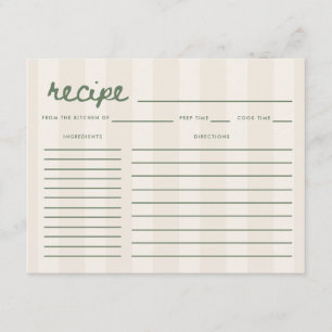 Minimalistisk Beige Randig Bröllopsfest Receptkort Tilläggskort