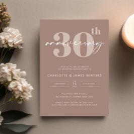 Minimalistisk beige skrift 30-års bröllopsjubileum inbjudningar
