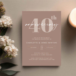 Minimalistisk beige skrift 40-års bröllopsdag inbjudningar
