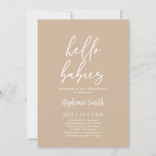 Minimalistisk Beige Twillingars Baby Shower-inbjud Inbjudningar (Framsida)