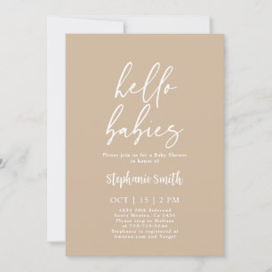 Minimalistisk Beige Twillingars Baby Shower-inbjud Inbjudningar