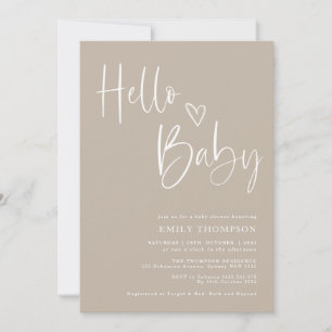 Minimalistisk Beige White Baby Shower-inbjudan Inbjudningar