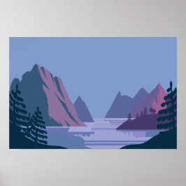 Minimalistisk berg- och sjöutsikt poster