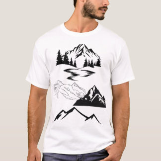 Minimalistisk Berg & Tallträd – Naturäventyr T Shirt