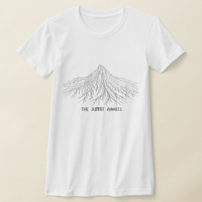 Minimalistisk Bergstopp Skiss - Toppen Väntar T Shirt (Laydown)