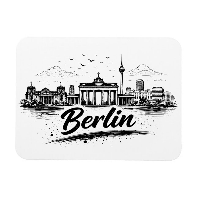 Minimalistisk Berlin Tyskland Stadssiluett Konst Magnet (Horisontell)