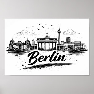 Minimalistisk Berlin Tyskland Stadssiluett Konst Poster