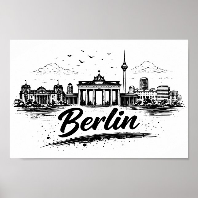 Minimalistisk Berlin Tyskland Stadssiluett Konst Poster (Framsidan)