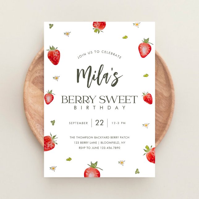 Minimalistisk berry Sweet Birthday-inbjudan Inbjudningar (Skapare uppladdad)