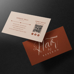 Minimalistisk Biege-mönster Frisör QR-kod Visitkort