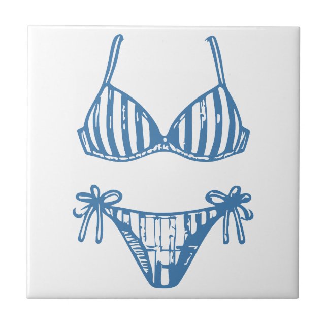 Minimalistisk bikini Line Art Blue Outline Coastal Kakelplatta (Framsidan)
