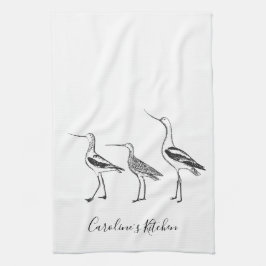 Minimalistisk Bird Teckning Black White-Personlig Kökshandduk