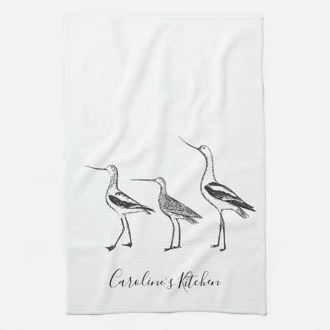 Minimalistisk Bird Teckning Black White-Personlig Kökshandduk (Vertikal)