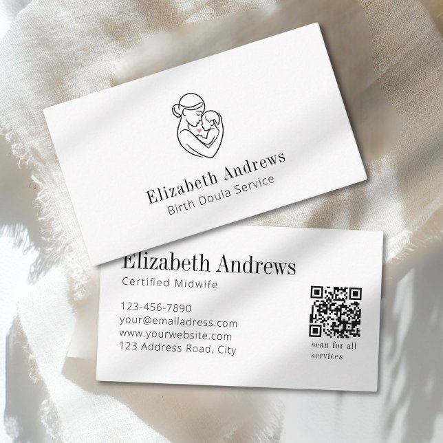 Minimalistisk Birth Doula Logotyp-Gravid & Modersk Visitkort (Minimalist Birth Doula Logo–Pregnancy & Maternity White Business Card.)