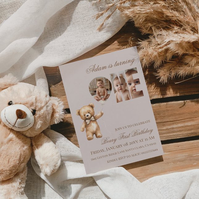 Minimalistisk Björn Foto Neutral Beary Första Föde Inbjudningar (Skapare uppladdad)