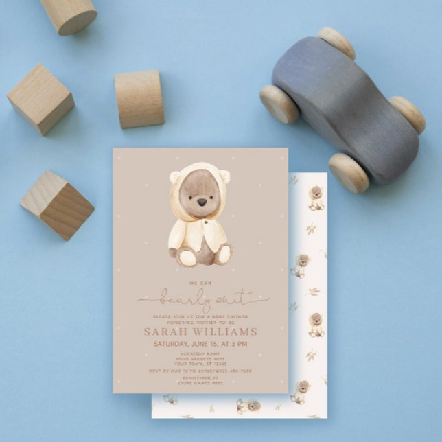 Minimalistisk Björn Knappt Vänta Brun Bebis Baby S Inbjudningar (Skapare uppladdad)
