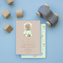 Minimalistisk Björn Knappt Vänta Sälggrön Bebis-fe Inbjudningar