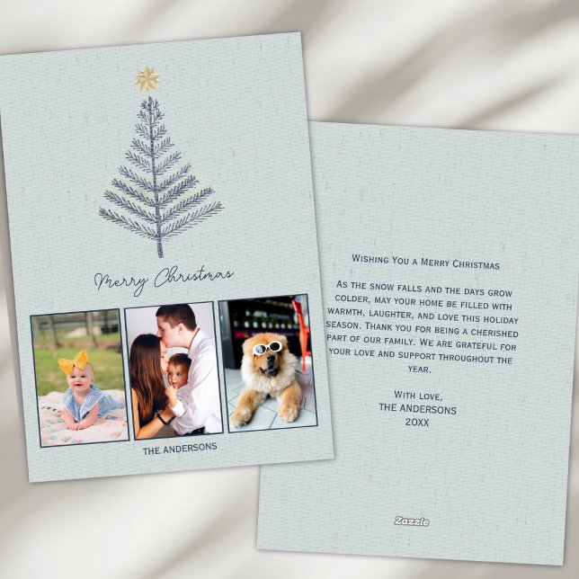 Minimalistisk blå Anpassningsbar Foto Collage jul Julkort (Skapare uppladdad)