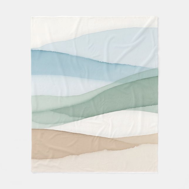 Minimalistisk blå beige landskap fleecefilt (Framsidan)
