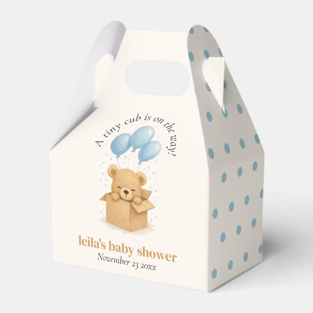 Minimalistisk blå björn ballong baby shower presentaskar (Framsidan Sidan)