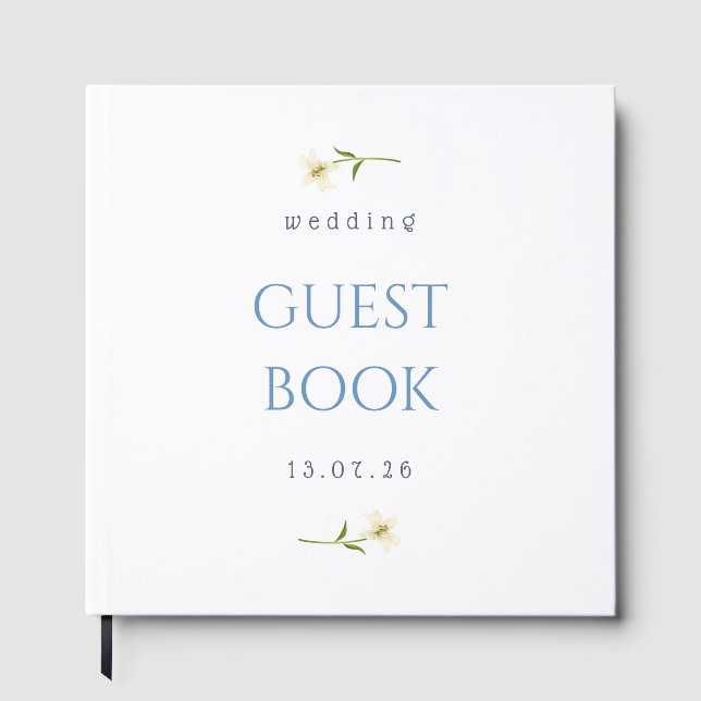 Minimalistisk Blå Blommig Bröllopsgästbok Gästböcker (Framsida)