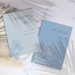 Minimalistisk blå Blommigt Bröllop Spara Datumet