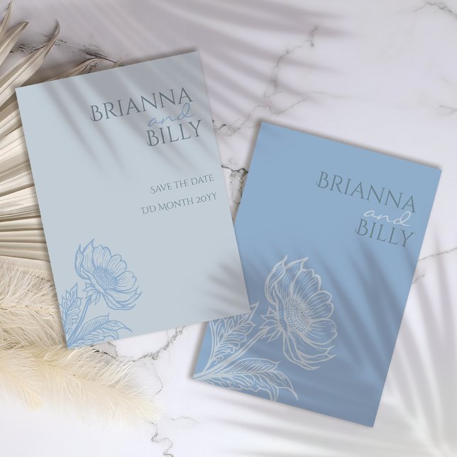 Minimalistisk blå Blommigt Bröllop Spara Datumet (Skapare uppladdad)