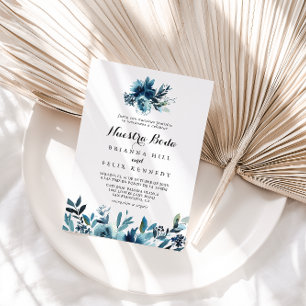 Minimalistisk blå Blommigt Nuestra Boda Bröllop Inbjudningar