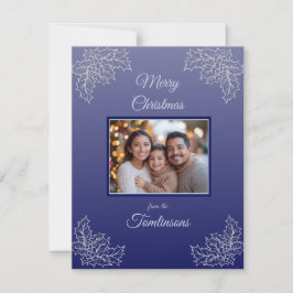 Minimalistisk blå botanisk fotopul julkort