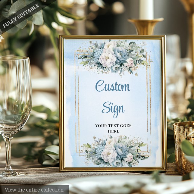 Minimalistisk blå botanisk guld bröllopsskylt DIY Poster (Minimalist Blue Botanical Gold Wedding Sign DIY

)