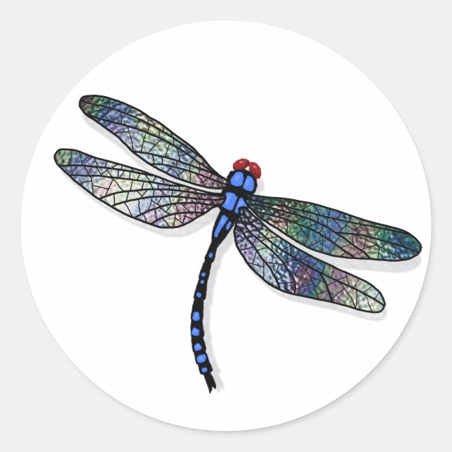 Minimalistisk blå Dragonfly Runt Klistermärke (Framsida)