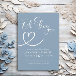 Minimalistisk blå Elegant Oh Boy Baby Shower Inbjudningar