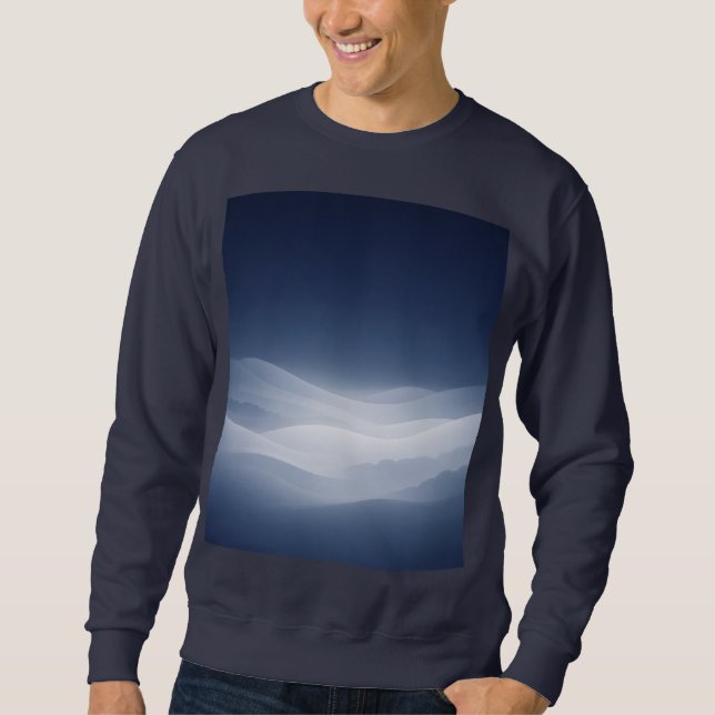 Minimalistisk Blå Gradient Landskaps Grafisk Herr- Lång Ärmad Tröja (Framsida)