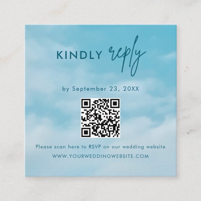 Minimalistisk blå himmel bara kärlek bröllop RSVP- Tilläggskort (Framsida)