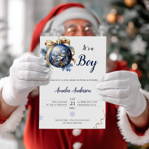 Minimalistisk blå julklapp för prydnadsbarn inbjudningar