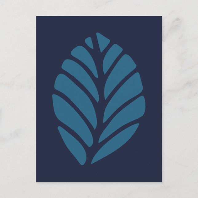 Minimalistisk blå Löv Vykort (Framsida)